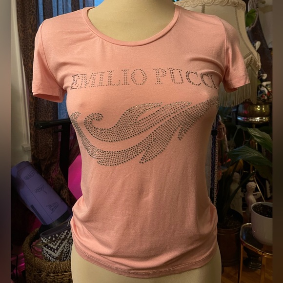 Emilio Pucci baby pink rhinestone tshirt - Picture 4 of 7